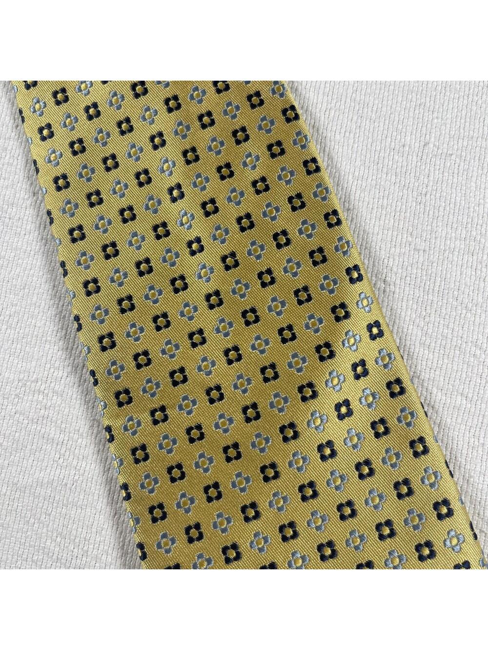 Tommy Hilfiger Mens Neck Tie Navy Blue Gold yellow 100% Silk geometric floral - Picture 6 of 6